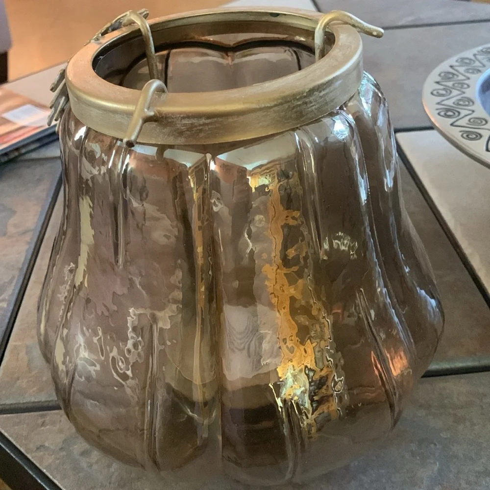 PIER 1. Glass Pumpkin With Removable Metal Pillar Candle‎ Holder.